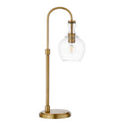 Hudson&Canal - Lampe de table arquée Verona de 68 cm de haut avec abat-jour en verre - Laiton brossé/grainé-Design moderne du milieu du siècle pour votre salon, votre espace de travail ou votre table de chevet