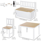 Qaba Kids Wood Table and Chairs and Bench 4-Piece Set - Natural/White-Provides convenient storage for organizing books, toys, and snacks 