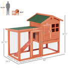 PawHut - Clapier à lapin en bois résistant aux intempéries 48 po avec toit incliné et enclos extérieur rouge-Conception à portes multiples pour un accès facile 