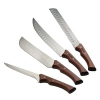 Tramontina - Churrasco Ensemble de couteaux à griller avec manches en bois dur - Acier inoxydable haute teneur en carbone - Lame dentelée - 4 pièces-Idéal pour préparer et servir des repas de barbecue de haute qualité