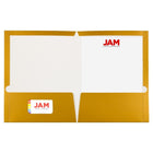 JAM Paper Glossy Two Pocket Presentation Folders, Gold, 100 Pack (385GGOB)-Size: 9-1/4" x 11-1/2"
