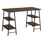Monarch Specialties 7525 48" Computer Desk - Brown Reclaimed Wood/Black Metal-Industrial-style computer desk with 4 fixed, open shelves supported by sawhorse-style legs in a black metal finish