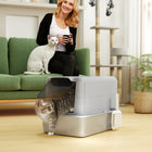 PawHut - Bac à litière pour chat en acier inoxydable avec couvercle amovible et pelle - gris-Comprend une pelle pour un entretien facile du bac à litière et un nettoyage quotidien 