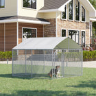 PawHut Outdoor Dog Kennel with Waterproof UV-Resistant Cover - 9.8' x 9.8' x 7.7' - Silver-Solid galvanized for a stable structure ready for daily use 