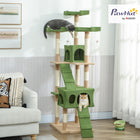 PawHut 68" H Multi-Level Cat Tree with Scratching Posts and Cat Condo - Green-Solid particle base construction wrapped with warm and soft plush 