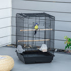 PawHut 23" H Bird Cage with Open Play Top and Feeding Bowl Perch - Black-Large front door for easy access doubles as a landing perch 