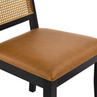 Modway Arlo Vegan Leather Upholstered Faux Rattan and Wood Dining Side Chairs - Black/Natural/Tan - 2 Pack-10
