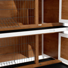 PawHut 2-Tier Wooden Rabbit Hutch - Brown-Two removable slide-out trays for easy cleaning and refilling 