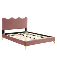 Modway Current Performance Velours Lit Plateforme Twin Avec Pieds en Métal Doré - Vieux Rose-Lit à plateforme jumelle