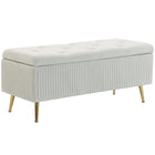 HOMCOM - Banc coffre de rangement grande capacité 43 po avec pieds en acier - beige-Un design plissé, une assise capitonnée à boutons et des pieds dorés subliment votre espace 