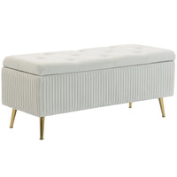 HOMCOM - Banc coffre de rangement grande capacité 43 po avec pieds en acier - beige-Un design plissé, une assise capitonnée à boutons et des pieds dorés subliment votre espace 