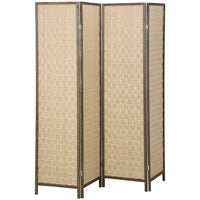 HOMCOM 4 Panel Handwoven Freestanding Room Divider for Bedroom - Brown-Provides privacy while allowing light and air to flow through with its unique weave.
