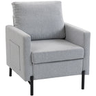 HOMCOM - Fauteuil d’appoint moderne avec pieds en métal et coussin épais pour chambre - gris clair-Tissu respirant aspect lin résistant aux plis et à la déformation 
