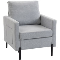 HOMCOM - Fauteuil d’appoint moderne avec pieds en métal et coussin épais pour chambre - gris clair-Tissu respirant aspect lin résistant aux plis et à la déformation 
