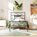 HOMCOM Twin Size Metal Platform Bed Frame with Headboard - Black-Protective foot pad prevent your floor from damaged
