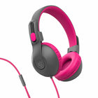 JLab JBuddies Studio 2 Wired Headphones - Gray/Pink-In-line universal mic with track control