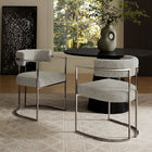 Modway Huron Curved Back Fabric and Metal Dining Accent Chair - Silver/Wheat-Adjustable Non-Marking Floor Glides