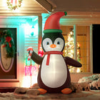 HOMCOM 8' Lit Inflatable Penguin Holding Candy Cane Christmas Yard Decoration-Automatically inflate after power-on for easy setup 