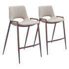 Zuo Desi Counter Stool - Beige/Walnut - Set of 2-Armrest support