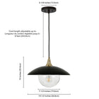 Hudson&Canal Alvia 14.5" Wide Pendant with Metal/Glass Shade - Matte Black/Brass/Clear-Product Dimensions: 14.5" L x 14.5" W x 10" H