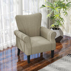 HOMCOM - Fauteuil d’appoint en tissu avec pieds en bois - accoudoirs roulés pour salon - beige-Accoudoirs roulés avec surpiqûres profondes sur le dossier ailé pour un charme d’antan  
