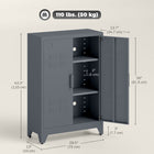 HOMCOM - Armoire de rangement en métal avec 2 portes à persiennes, étagères réglables - gris-Doté d’un système anti-basculement et peut être fixé au mur 