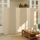 HOMCOM 6 Panel Bamboo Hand-Woven Freestanding Room Divider for Home Office - Natural Wood-Woven design bamboo panel with rose gold and silver thread for a natural tone and chic style
