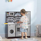 Qaba - Cuisine en bois pour enfants avec lumières, sons, machine à laver - brun foncé-Une horloge jouet pour l'apprentissage 