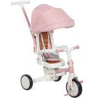Qaba - Tricycle 7 en 1 pour tout-petit avec poignée parentale réglable et amovible - rose-Le design 7-en-1 s’adapte à la croissance de votre enfant, économisant de l’argent et de l’espace 