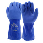 Atlas Full PVC Coating Extra Rough Finish 12" Gauntlet Glove - Cotton Liner - Blue - Medium-Seamless knit cotton liner