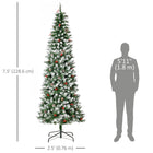 HOMCOM 7.5' Pre-Lit Snow-Flocked Artificial Christmas Tree with Pine Cones and Berries - Green-Base is detachable and foldable for easy storage 