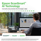 Epson WorkForce ES-590W Wireless Desktop Colour Duplex Document Scanner-Epson ScanSmart AI Technology - Intelligently converts your documents into smart, AI-ready data, optimized for use by the latest AI applications