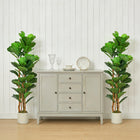 HOMCOM 5' Faux Fiddle Leaf Fig Tree - Green - 2 Pack-Enjoy evergreen beauty all year with absolutely zero maintenance or watering needed 