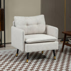 HOMCOM Modern Accent Chair with Wide Lounge Seat - Steel Legs - Button Tufted for Bedroom - Cream White-Breathable linen-look fabric stays cool and resists wrinkles, pilling, and deformation
