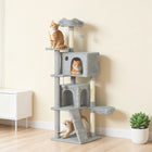 PawHut - arbre à chat 63 po avec poteaux à griffer en sisal, condos - gris clair-La base épaissie et la sangle anti-basculement assurent la stabilité pour le jeu de 1 à 3 chats 