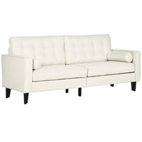 HOMCOM 3-Seater Sofa with Back Cushion, Pillows and Wood Legs - Cream White-The three-seater design is excellent for placing in limited spaces but roomy enough to curl up in