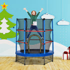 Outsunny Kids Trampoline with Enclosure Net - 55" Dia. - Blue-Constructed with a solid metal frame and PP jumping mat for long-lasting use 