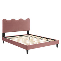 Modway Current Performance Velours Lit Plateforme Twin Avec Pieds en Bois Noir - Vieux Rose-Lit à plateforme jumelle