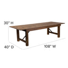 Flash Furniture - Table de ferme rectangulaire pliante de la série HERCULES, de 9 pi x 40 po, ancienne et rustique en pin massif-Pattes carrée épaisse de 3,5 po
