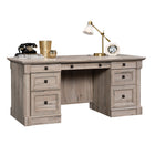 Sauder 65"W Palladia Executive Desk - Split Oak-  Lower file drawers with full extension slides hold letter, legal or European size hanging files to keep your important documents organized