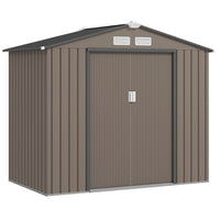 Outsunny 7' x 4' x 6' Garden Storage Shed with Steel Foundation Kit & Double Doors - Brown-Ample storage space for garden tools, lawn care equipment, supplies and more
