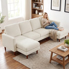HOMCOM U-Shaped Sectional Couch with Double Chaise - Beige-550 lb. per seat capacity provides secure support for all users  
