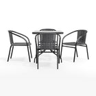 Flash Furniture 28" Square Glass Metal Table with Grey Rattan Edging & 4 Grey Rattan Stack Chairs-Square Table