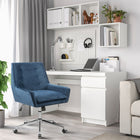 FurnitureR Tufted Fabric Office Chair - Blue-Chrome-finished, Stainless Steel base with casters offers 360-degree mobility