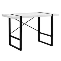 Monarch Specialties - 7313 Bureau 48 po L - Blanc/Metal Noir-Bureau d'ordinateur d'inspiration industrielle avec un dessus de bureau à panneaux épais au fini blanc