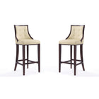 Manhattan Comfort Fifth Avenue 19" Traditional Faux Leather Upholstered Bar Stool - Cream and Walnut - 2 Pack-Traditional Barstool with Backseat Perfect for Bar and Kitchen Use. Set of 2