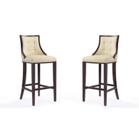 Manhattan Comfort - Tabouret de bar Fifth Avenue 19" traditionnel rembourré en similicuir - crème et noyer - lot de 2-Tabouret de bar traditionnel avec dossier parfait pour une utilisation au bar et dans la cuisine. Ensemble de 2
