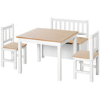 Qaba - Ensemble table, chaises et banc en bois pour enfants (4 pièces) - Naturel/Blanc-Idéal pour la chambre de vos enfants, la salle de jeux ou le salon 
