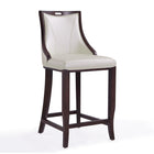 Manhattan Comfort - Emperor tabouret de bar traditionnel 19" en similicuir capitonné - blanc perle et noyer-Tabouret de bar traditionnel avec dossier parfait pour une utilisation au bar et dans la cuisine