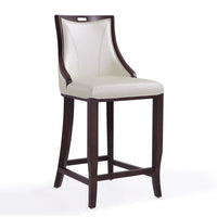 Manhattan Comfort - Emperor tabouret de bar traditionnel 19" en similicuir capitonné - blanc perle et noyer-Tabouret de bar traditionnel avec dossier parfait pour une utilisation au bar et dans la cuisine